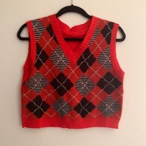 Red and Black Argyle Sweater Vest